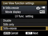 Canon EOS 5D Mk II - LV function settings